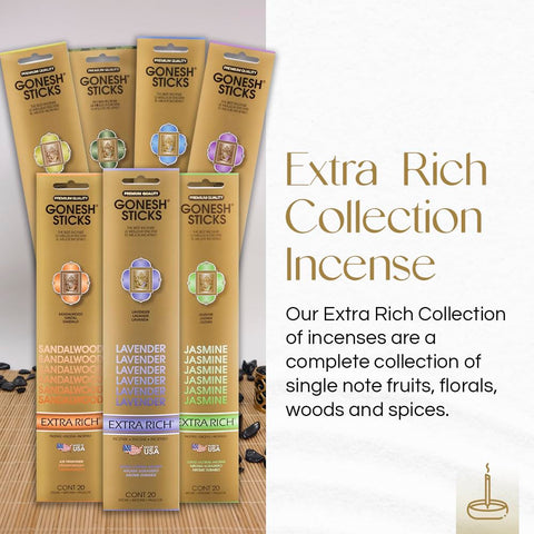 Gonesh Classic No. 6 incense sticks deliver an earthy scent for focused rooms.