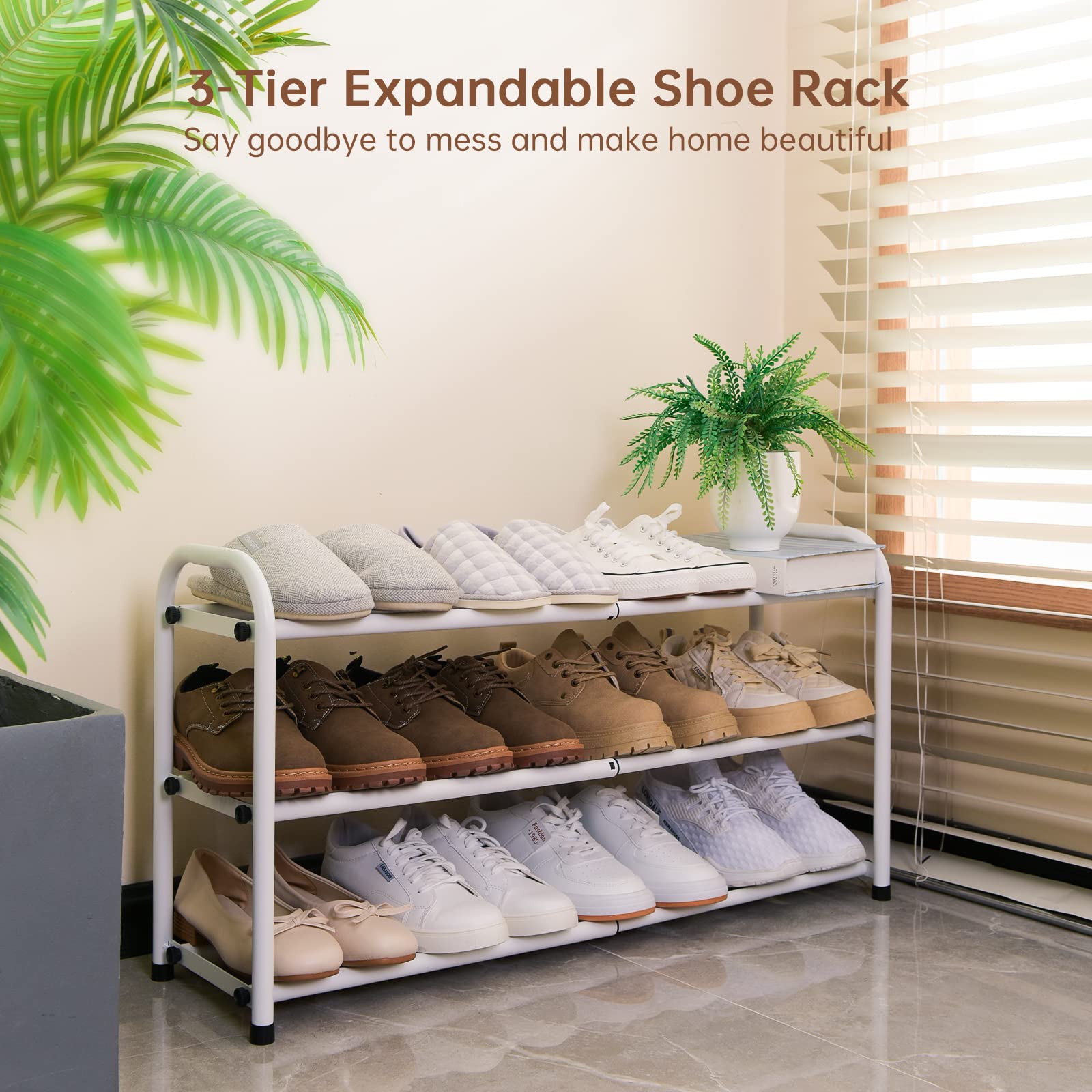 Gonfoam 3-Tier Expandable Shoe Rack side view highlights compact profile for small spaces