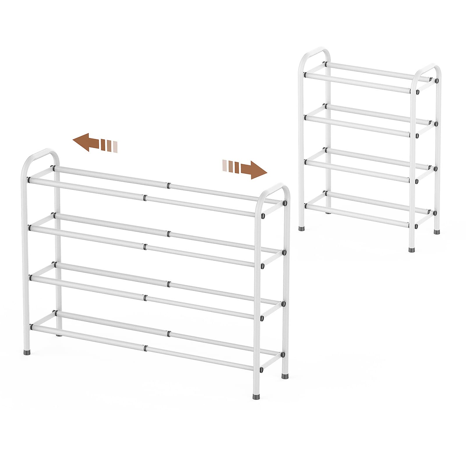 Gonfoam expandable 4-tier shoe rack fully expanded in entryway keeps shoes organized.