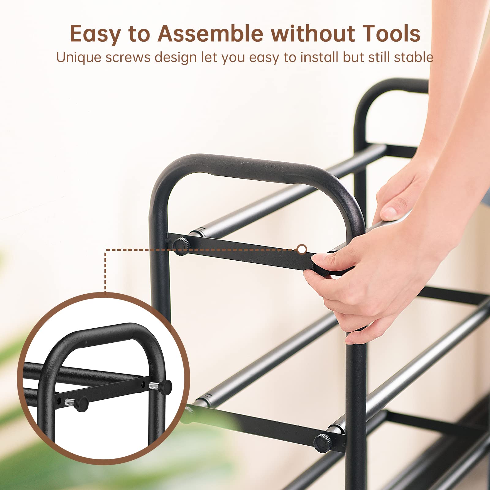 Gonfoam expandable shoe rack in entryway helping keep clutter organized.