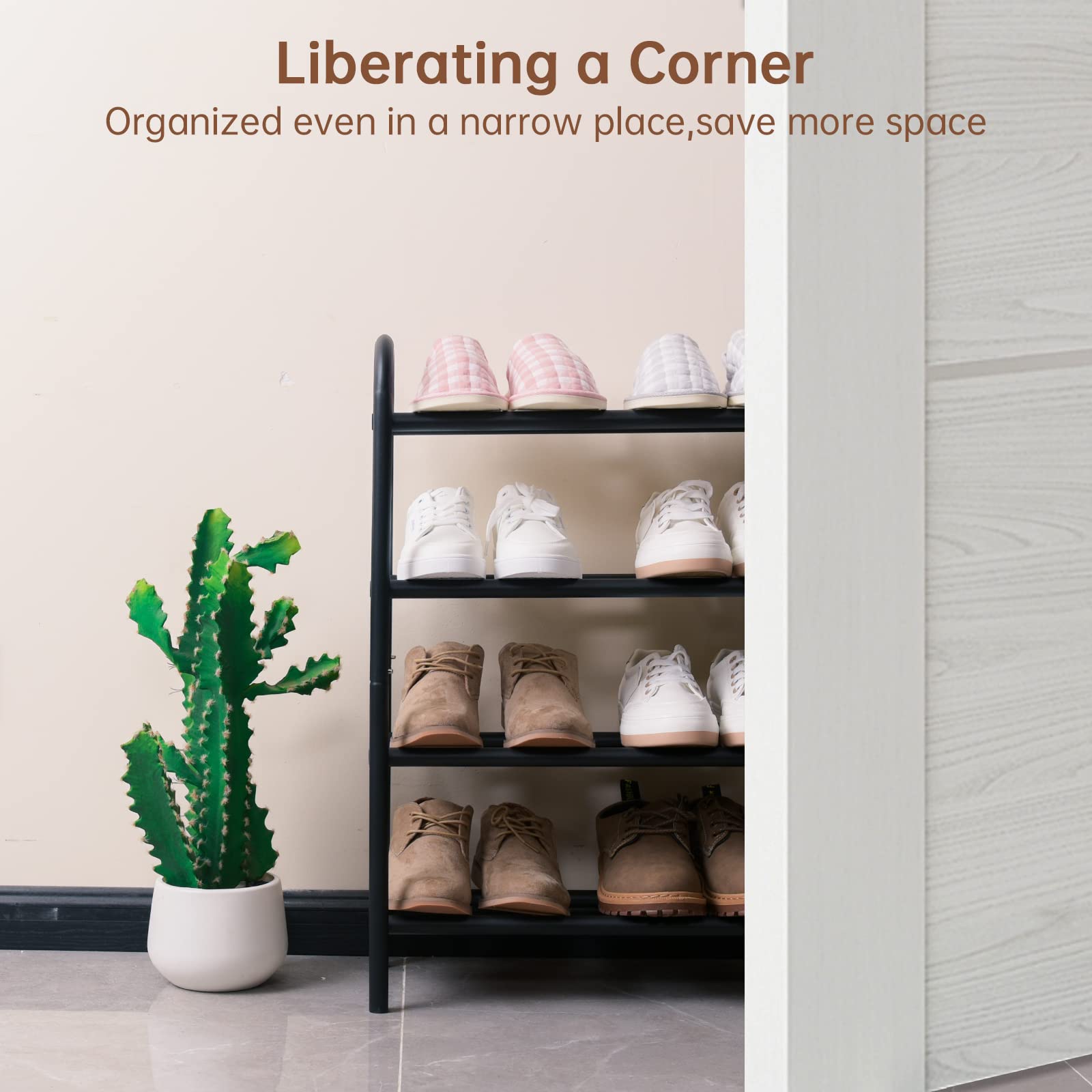 Gonfoam length-adjustable shoe rack expands up to 33.8 inches for tight spots.