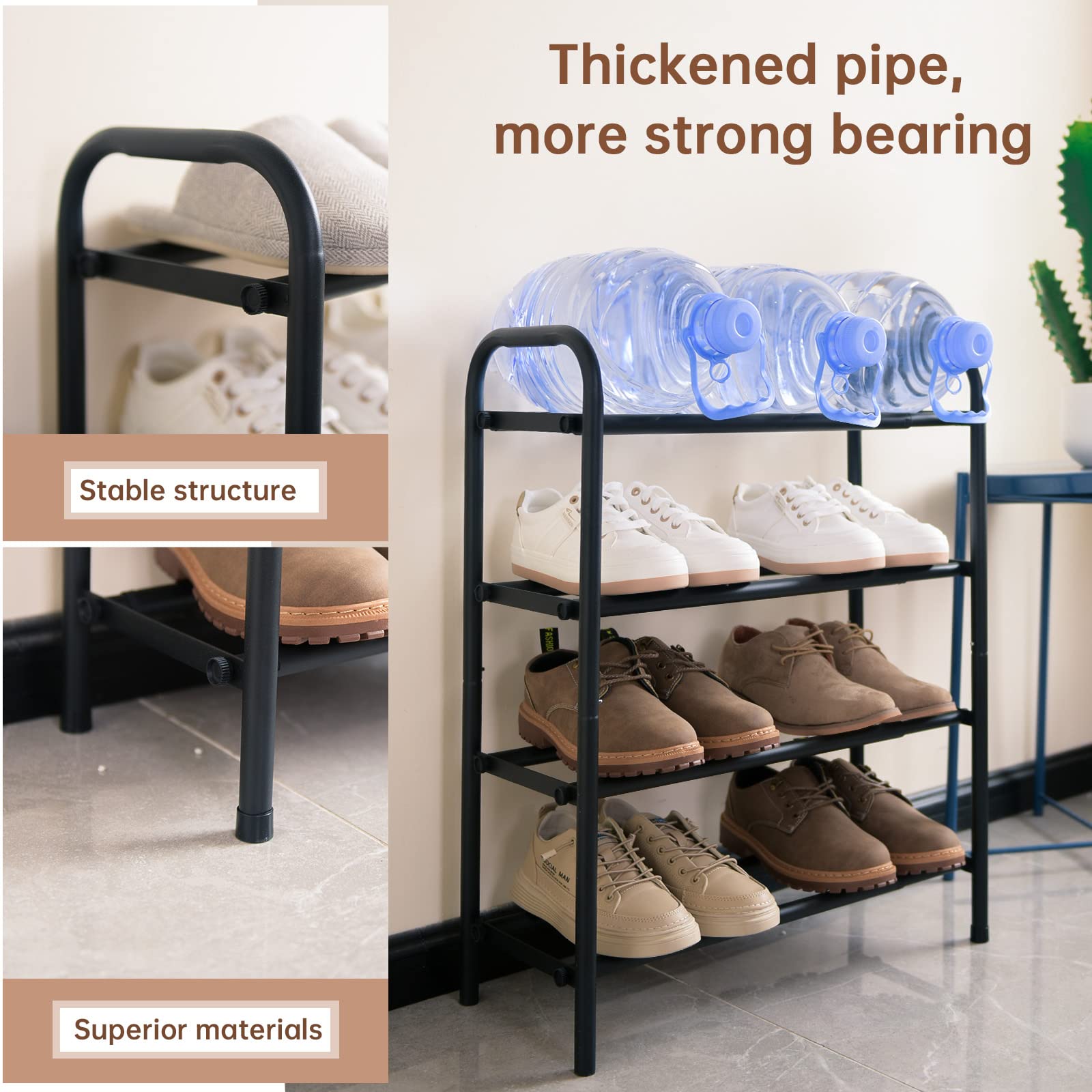 Gonfoam shoe rack with arch handle for easy moving between rooms.