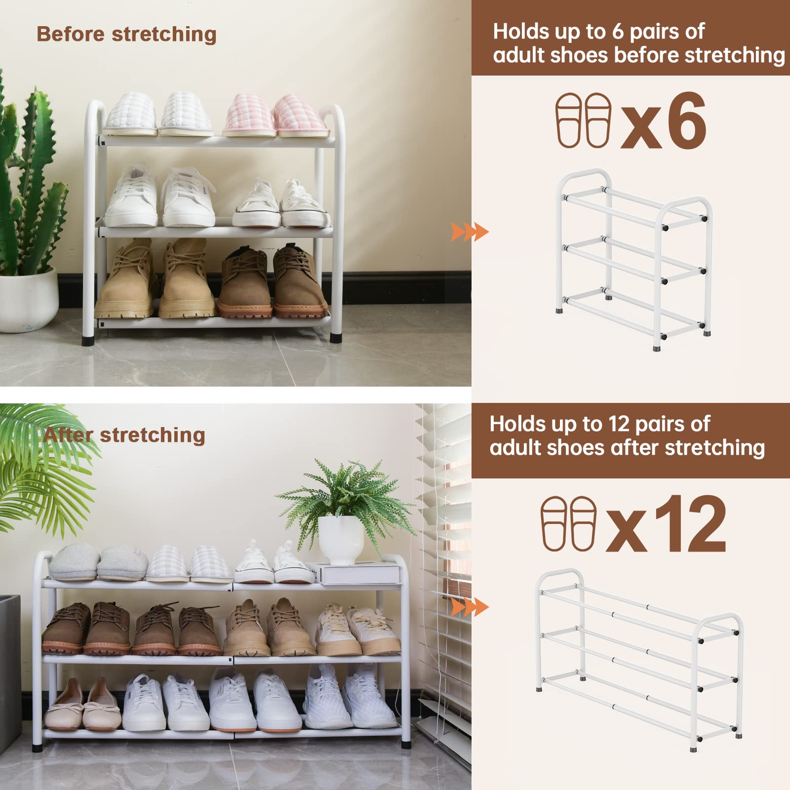 Gonfoam 3-Tier Expandable Shoe Rack compact storage shows space-saving solution