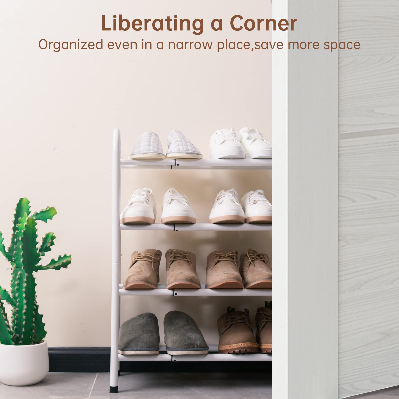 Gonfoam white 4-tier rack in a modern closet for organized footwear.