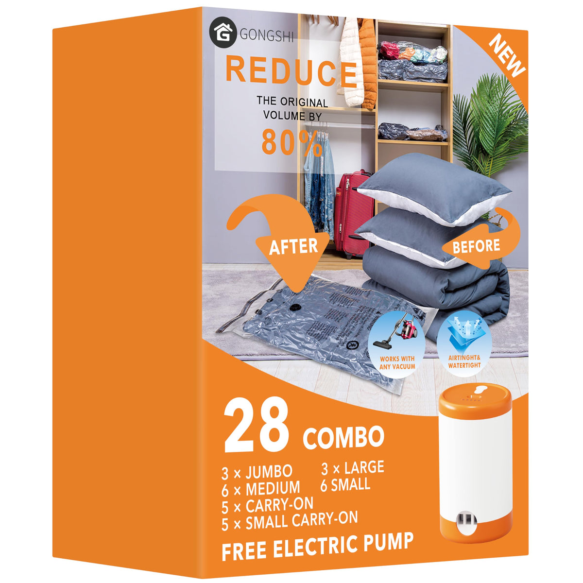 GONGSHI 28-combo vacuum bags set for travel and home storage