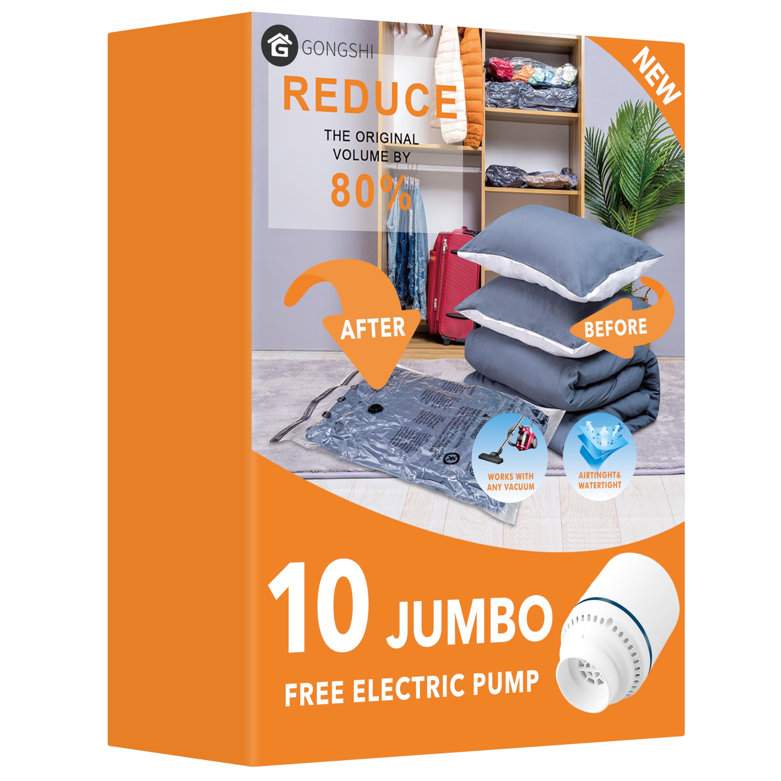 GONGSHI vacuum seal bags with electric pump for quick air removal.