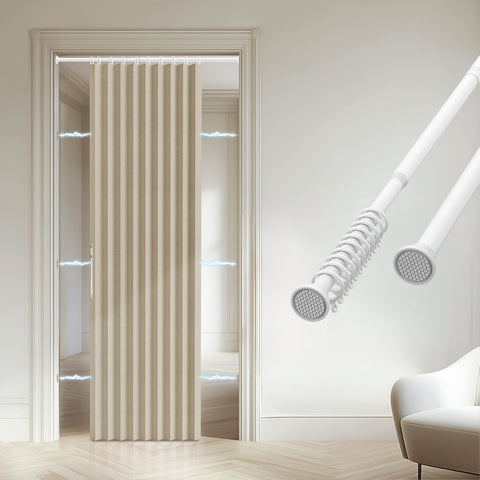 Gonnrly accordion curtain beige with included rod showing easy installation