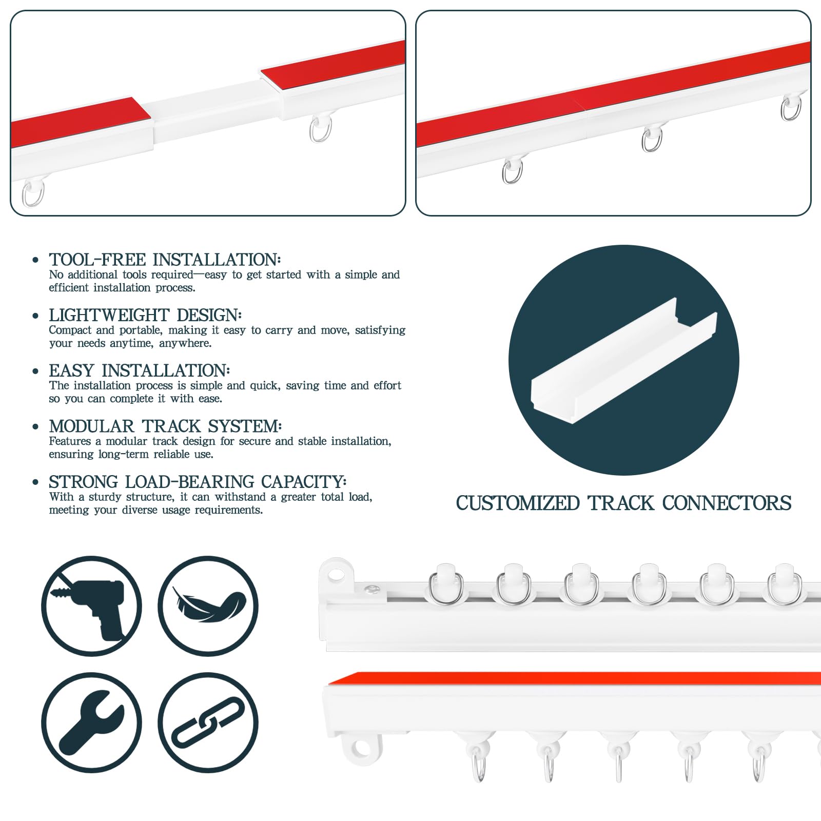 GONNRLY ceiling track on glass surface showing versatile placement.