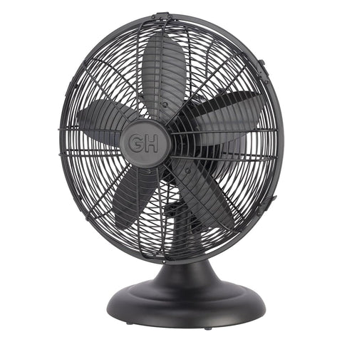 Good Housekeeping 92603 retro desk fan front view shows a sturdy all metal frame