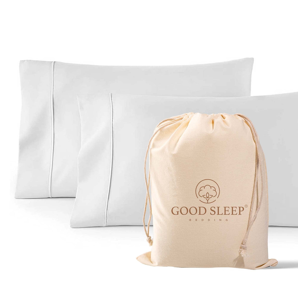 Good Sleep Bedding 1000TC white pillowcase delivers hotel-like softness.