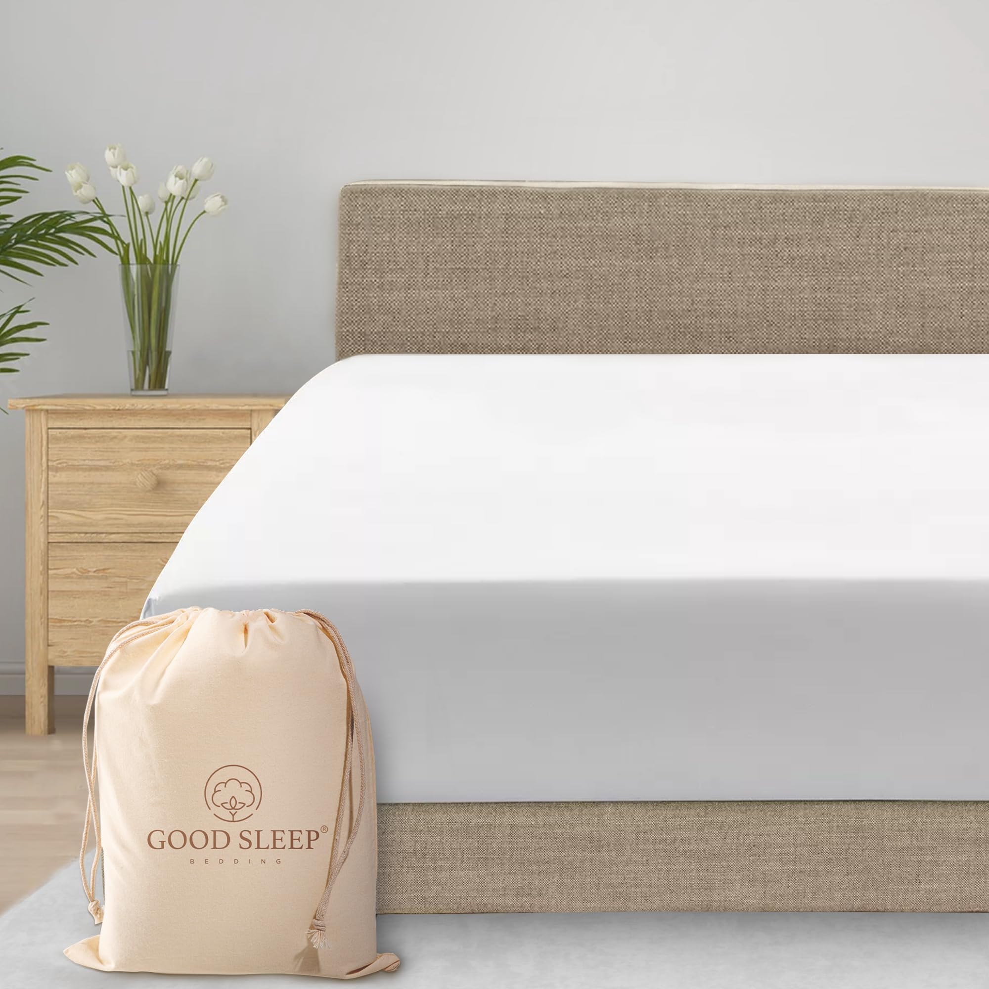 Good Sleep Bedding California King fitted sheet highlights secure fit for deep mattresses