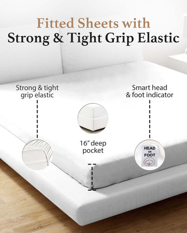 Good Sleep Bedding deep-pocket 16-inch fitted sheet stays put on tall California King beds