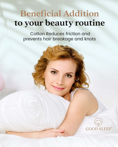Good Sleep Bedding sateen weave white pillowcase for smooth skin contact.