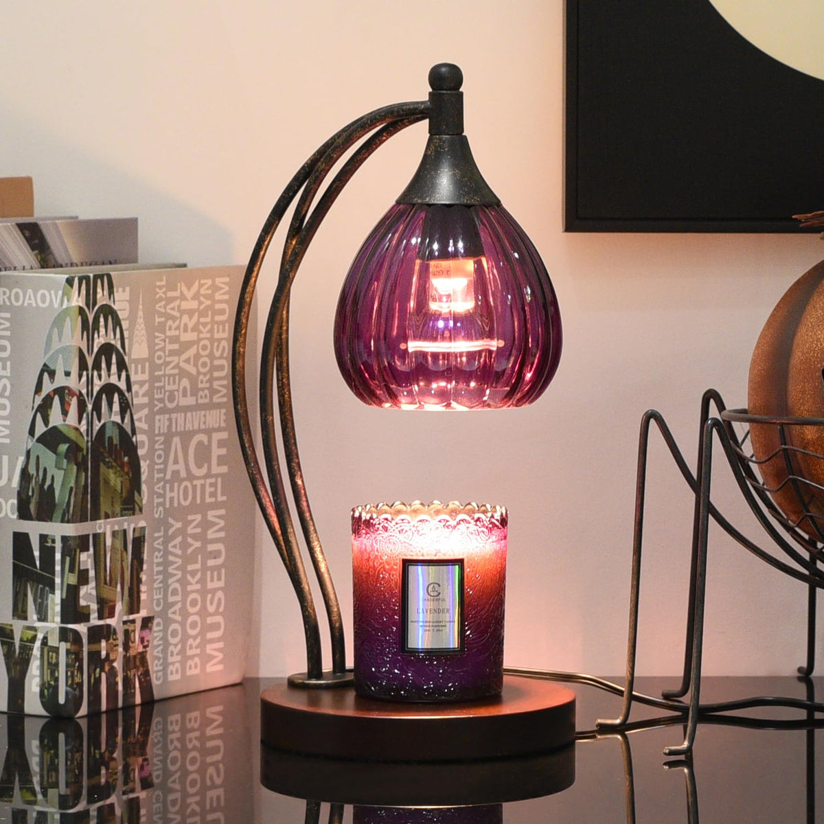 GOODBUY Candle Warmer Lamp with two bulbs demonstrating flameless safety and fragrance release