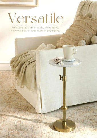Goodinough adjustable-height marble drink table room scene demonstrates versatile placement.