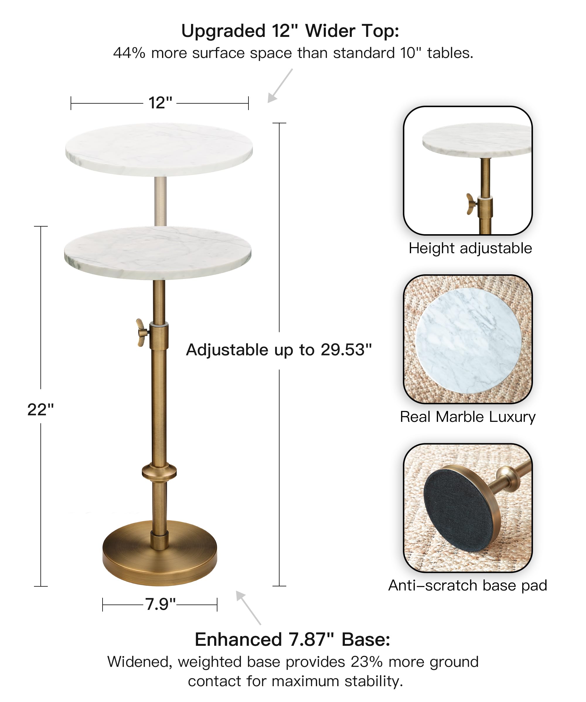Height-adjustable mechanism for sofa-arm clearance and versatile use.