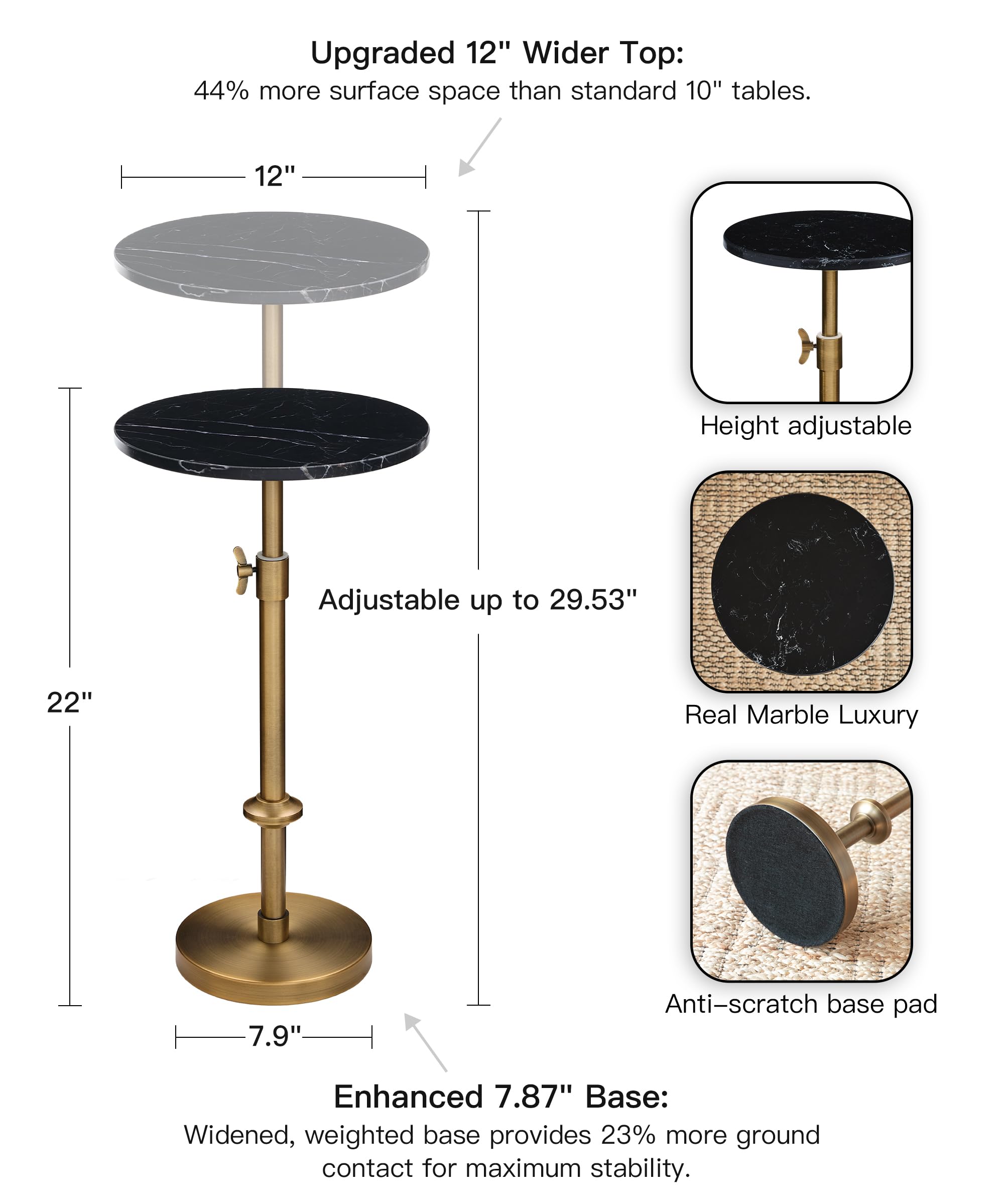 Goodinough height adjustment mechanism with smooth lock and 22–30 inch range