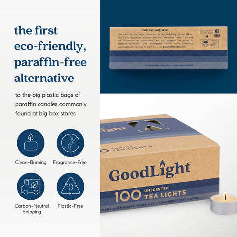 GoodLight 4-hour burn tea light provides long-lasting warmth.