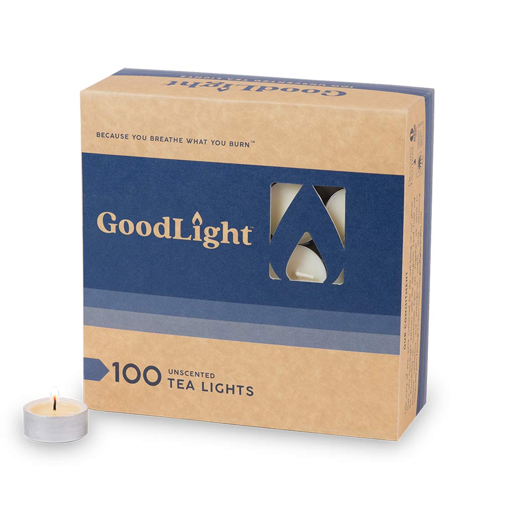 GoodLight tea light with palm-wax and cotton wick delivers a clean burn.