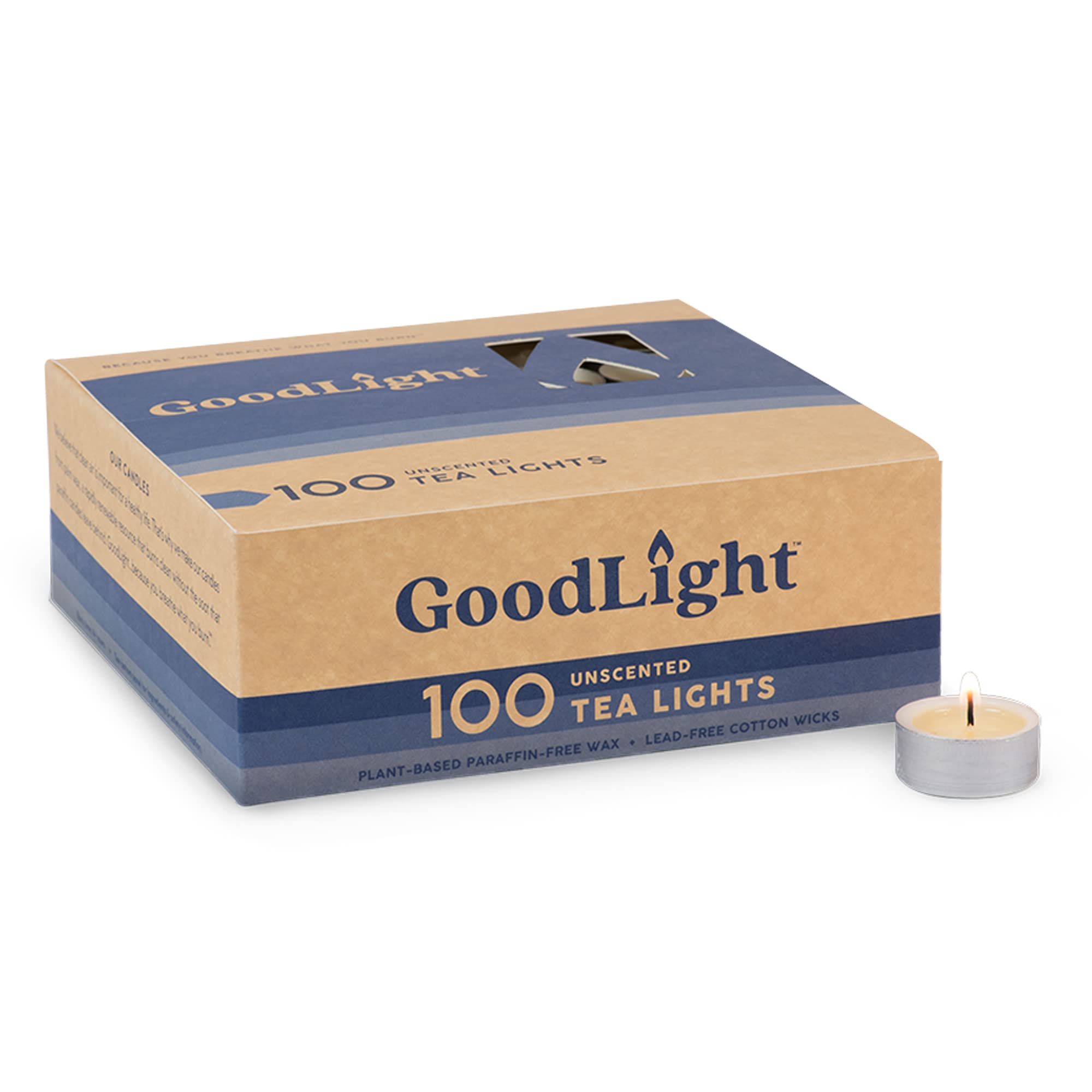 GoodLight unscented tea light 100-count glows softly for intimate evenings.