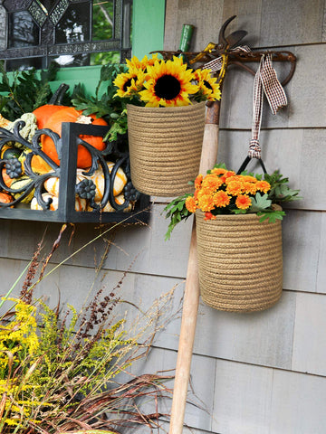 Goodpick jute hanging basket for kitchen storage keeps counter clutter under control.