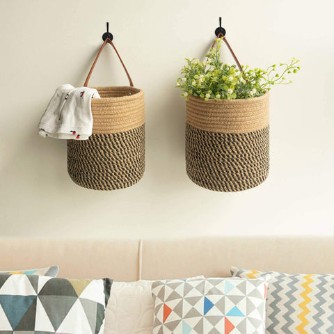 Goodpick 2pack basket in black and jute fits kitchen and entryway storage