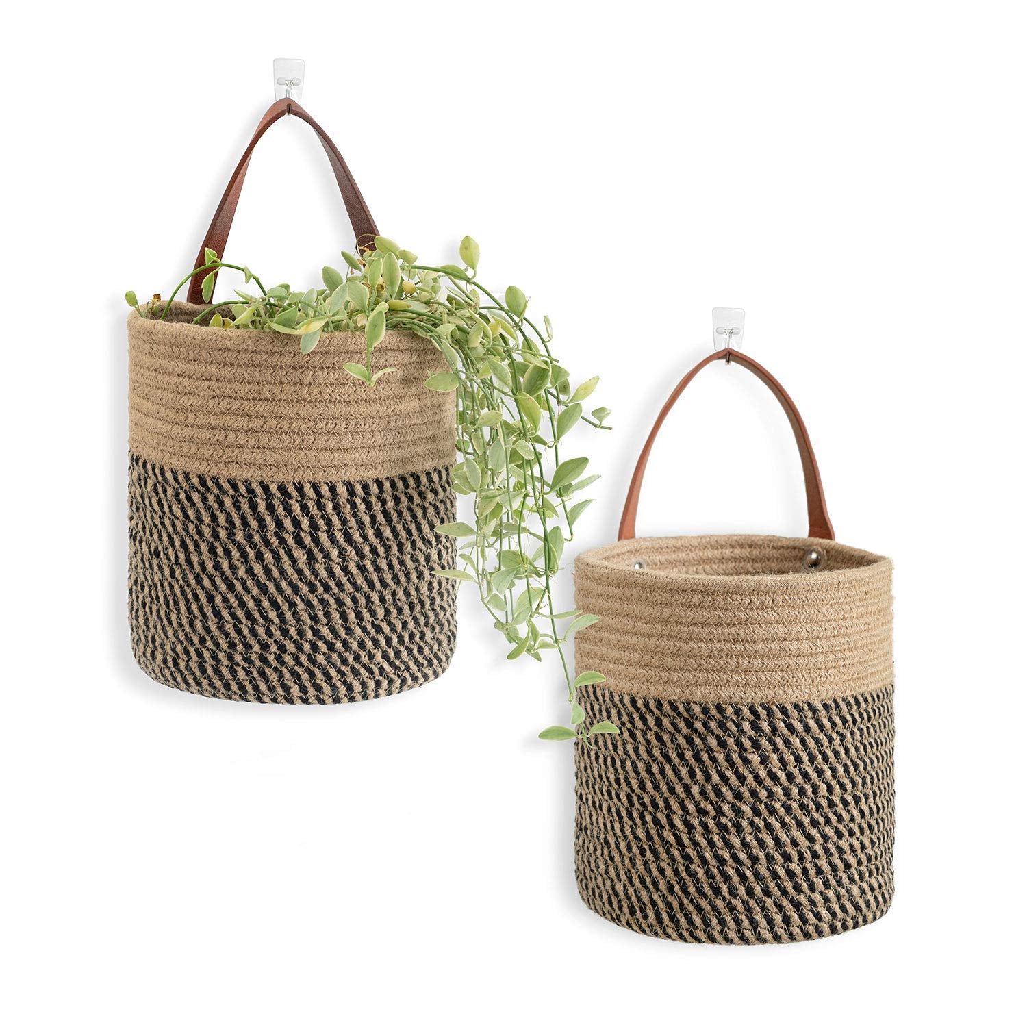Goodpick 2pack jute rope hanging basket with fern wall display for space-saving plant decor