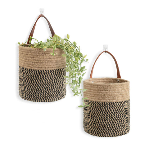 Goodpick 2pack jute rope hanging basket with fern wall display for space-saving plant decor