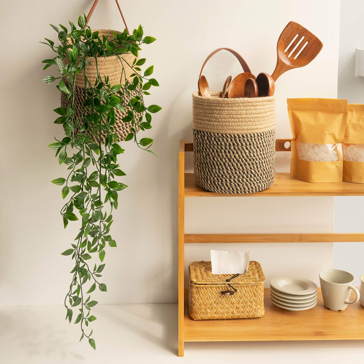 Goodpick jute rope basket used as wall decor and plant holder