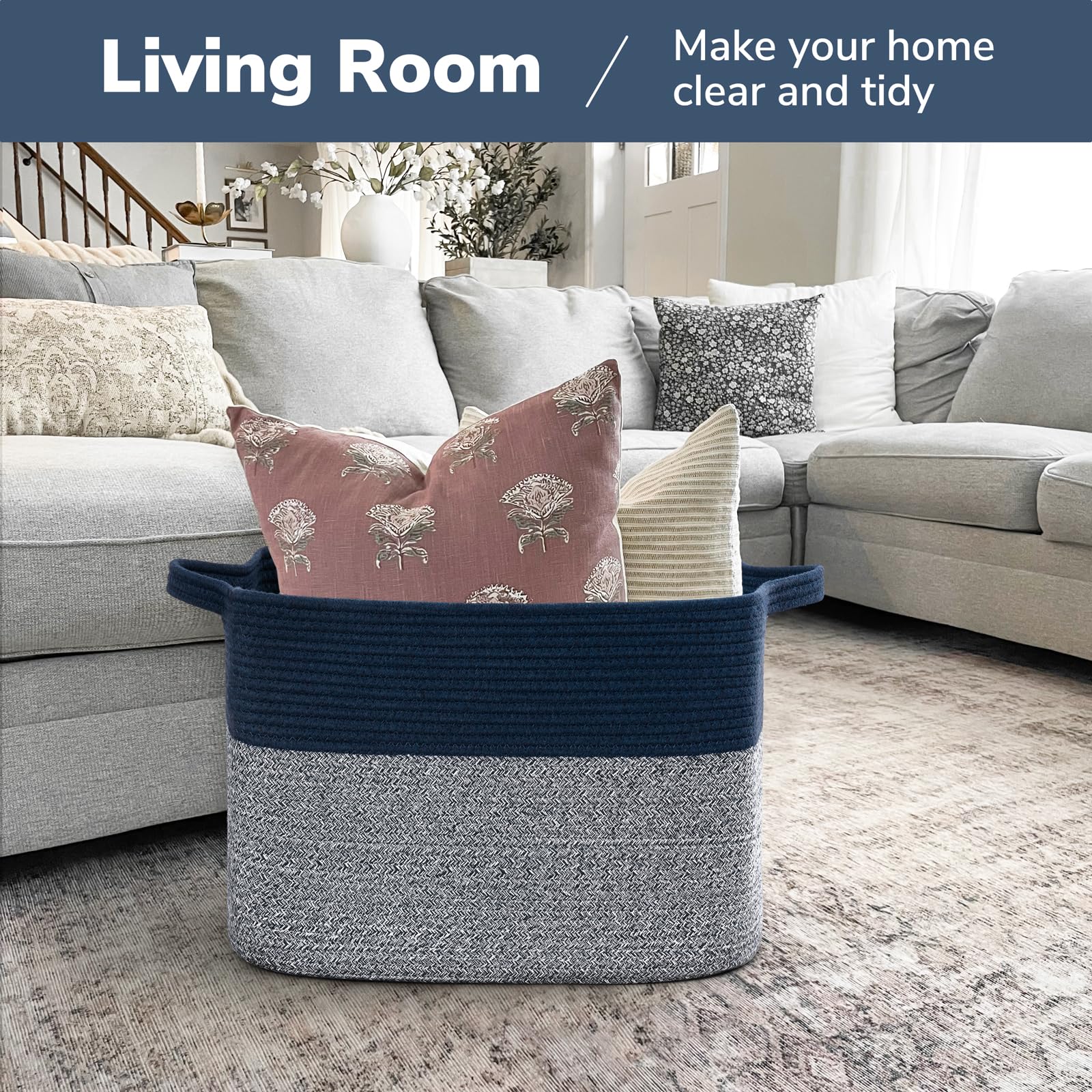 Goodpick basket storing blankets neatly in living space.
