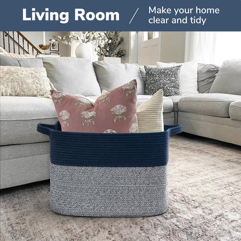 Goodpick basket storing blankets neatly in living space.