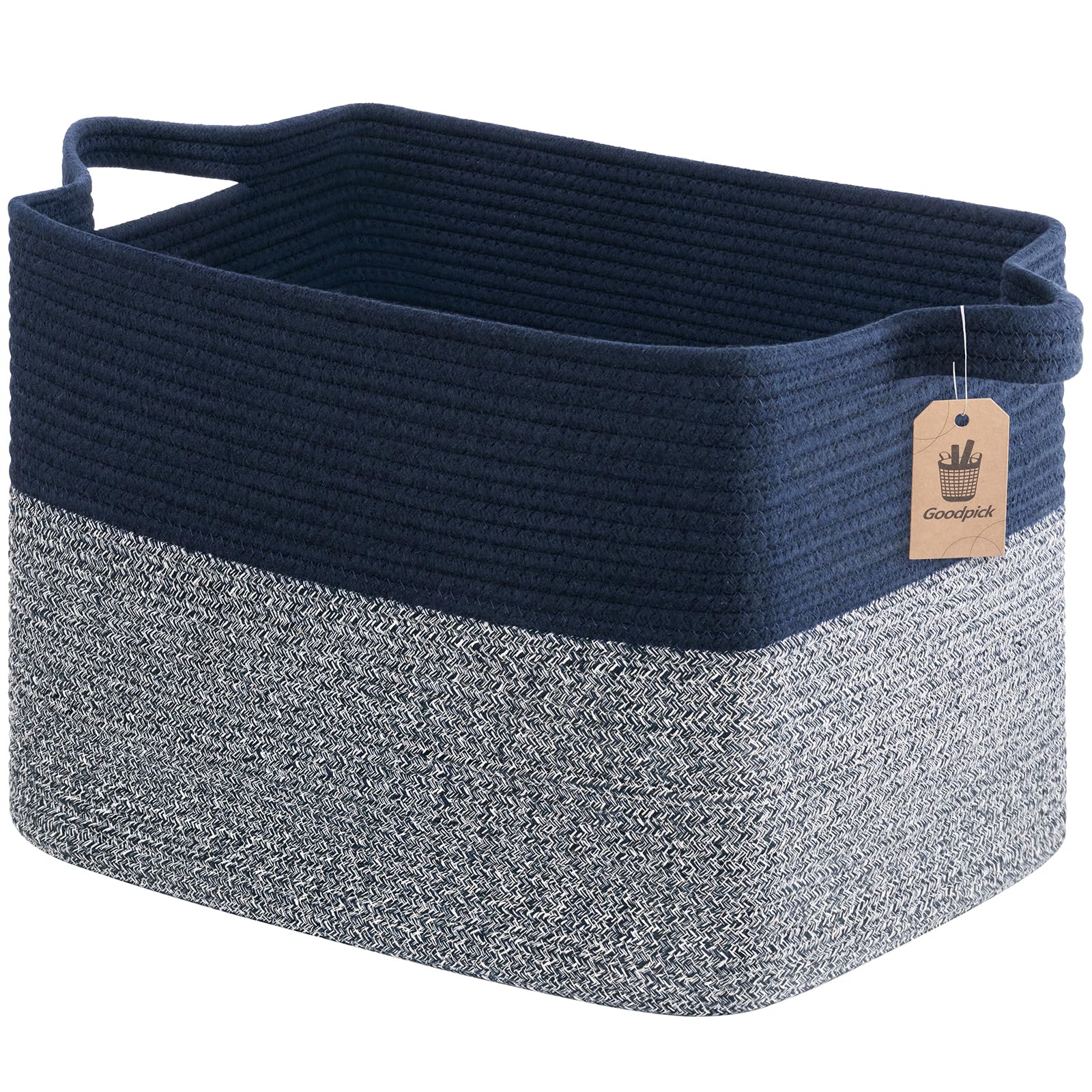 Goodpick basket setup on shelf keeps blankets organized.