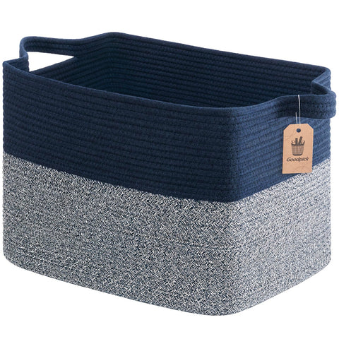 Goodpick basket setup on shelf keeps blankets organized.