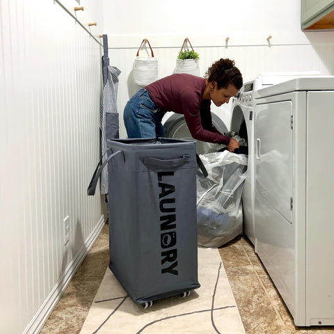 Goodpick hamper fits neatly in a corner dorm space.