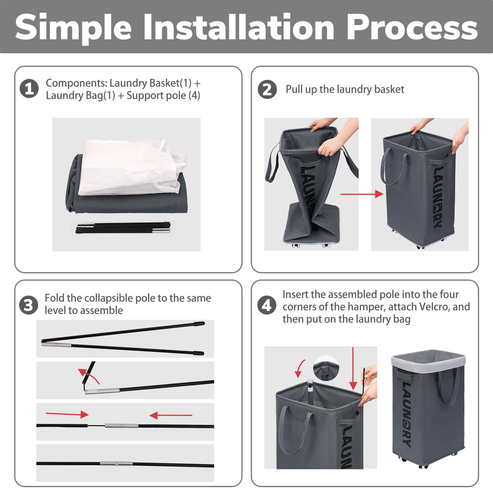 Goodpick hamper wheels roll smoothly for effortless transport to the laundry.