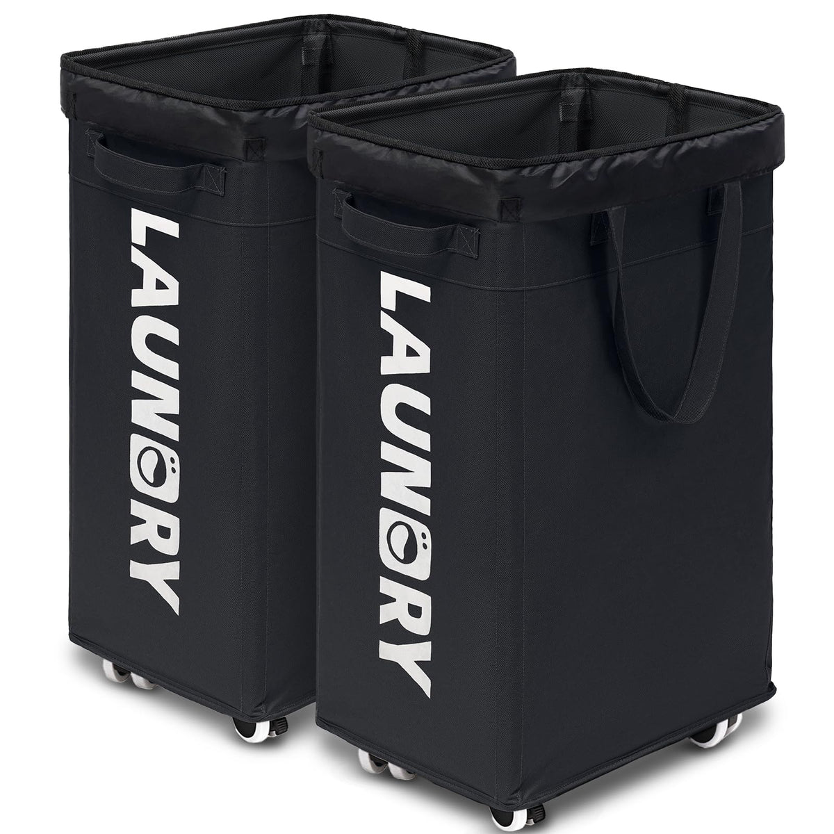 Goodpick 75L rolling laundry basket front view with wheels for easy transport