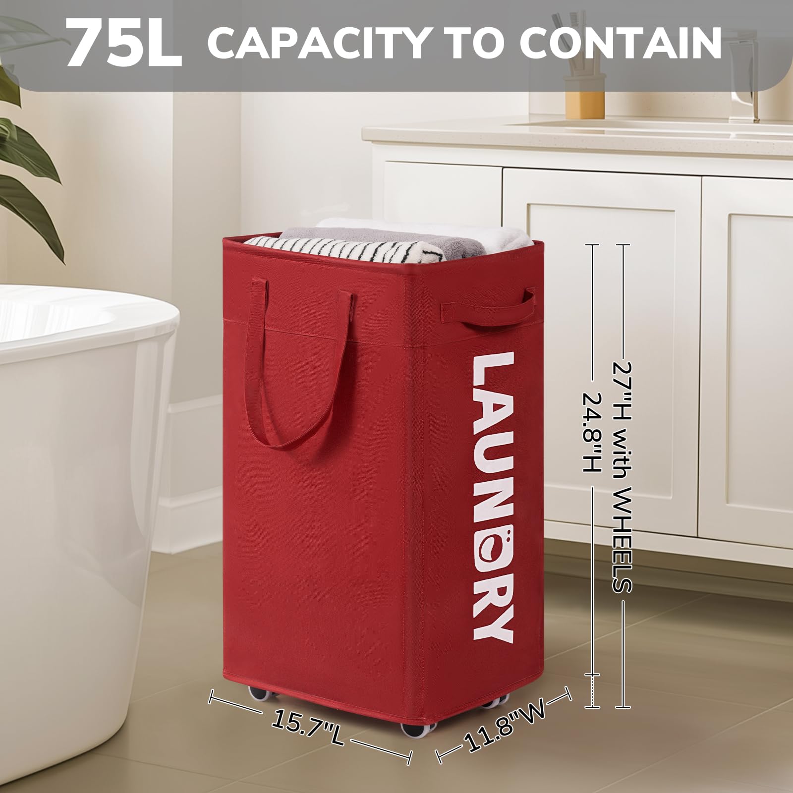 Goodpick laundry basket with wheels open-top view for easy loading
