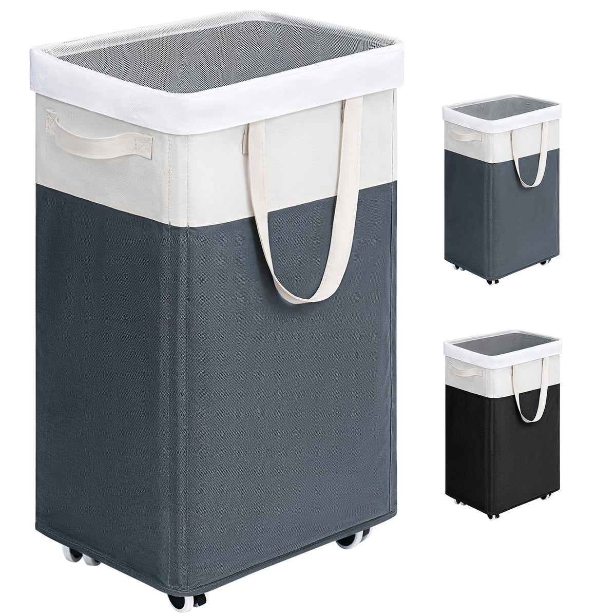 Goodpick laundry basket with wheels, 75L capacity for easy transport.