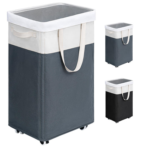 Goodpick laundry basket with wheels, 75L capacity for easy transport.