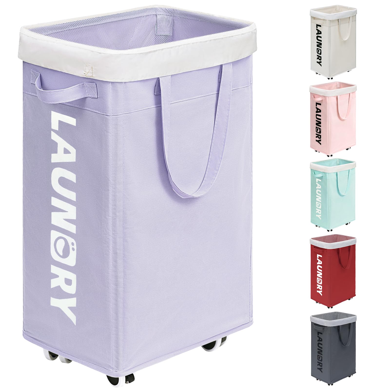 Goodpick laundry basket with wheels front view for easy transport.