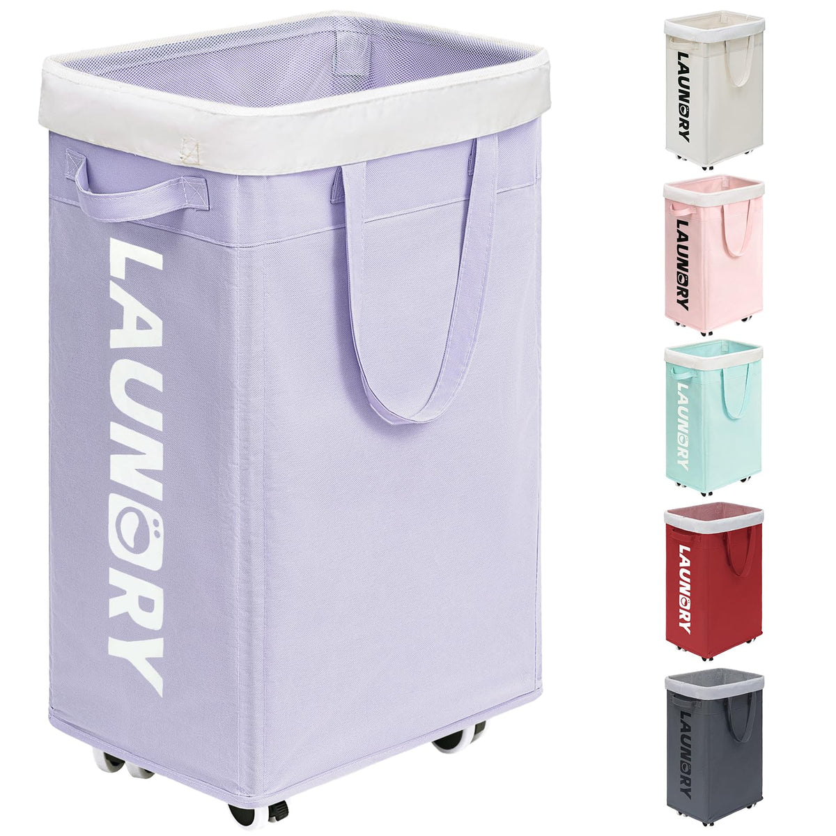 Goodpick laundry basket with wheels front view for easy transport.