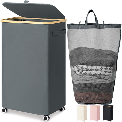 Goodpick laundry basket with wheels for easy transport on any floor.