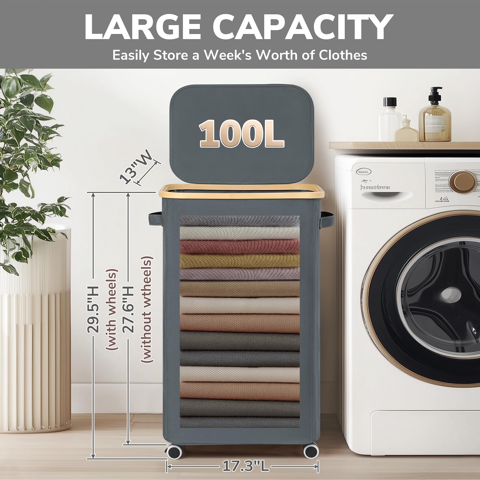 Goodpick laundry hamper with lid keeps contents concealed and fresh between loads.
