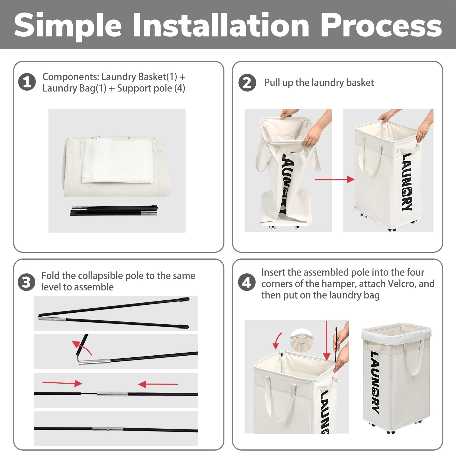 Goodpick laundry hamper rolling with brakes enables smooth, safe transport between rooms.