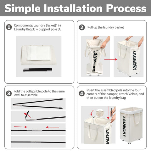 Goodpick laundry hamper rolling with brakes enables smooth, safe transport between rooms.