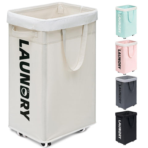 Goodpick laundry hamper wheels top frame offers upright stability for easy loading.