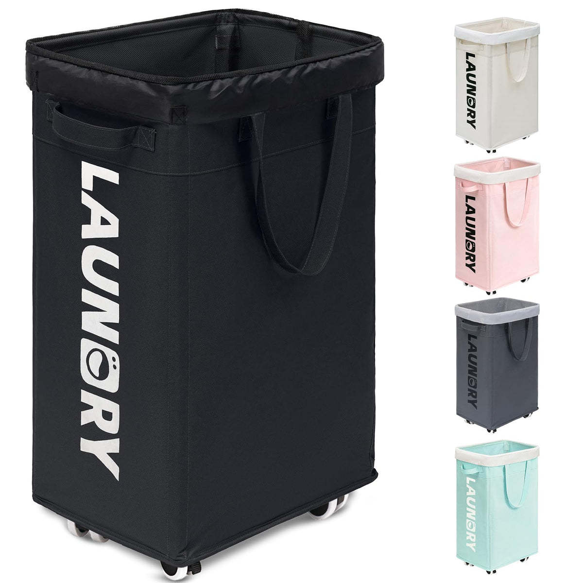 Goodpick laundry hamper with wheels for easy mobility and upright stability.