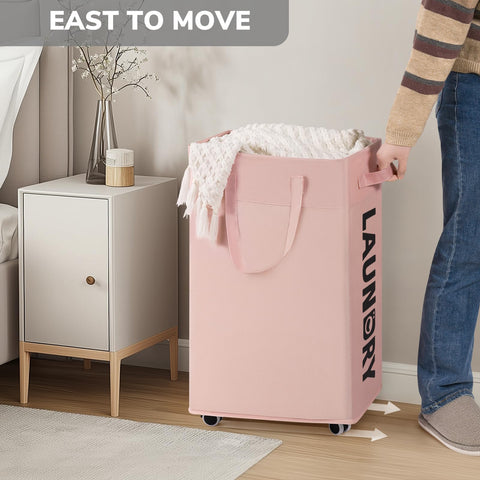 Goodpick pink 75L laundry basket, ample capacity for clothing