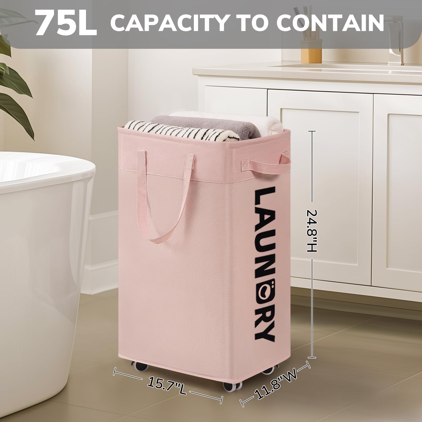 Goodpick pink laundry basket, collapsible frame for compact storage