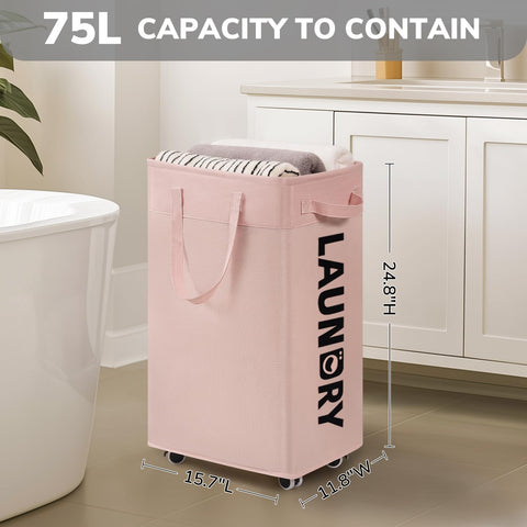 Goodpick pink laundry basket, collapsible frame for compact storage